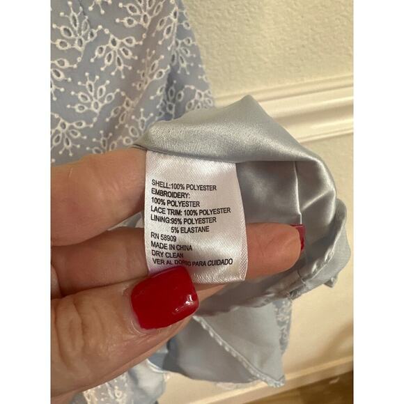 Gianni Bini Alice Lace Light Blue V Neck Eyelet Drop Waist Dress, Womens Size 12 - Picture 5 of 5